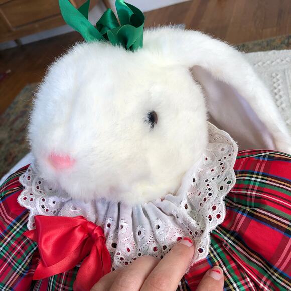 VTG L’Art de Chine Plaid Christmas Bunny Plush Holiday Decor Lg 20" Cottagecore - Picture 3 of 10